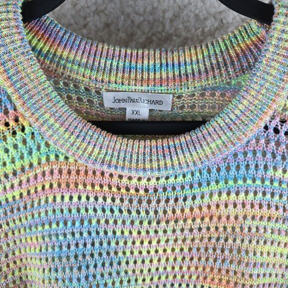 John Paul Richard Sweater XL Pullover Colorful Pride Open Knit Rainbow Acrylic - Picture 1 of 16